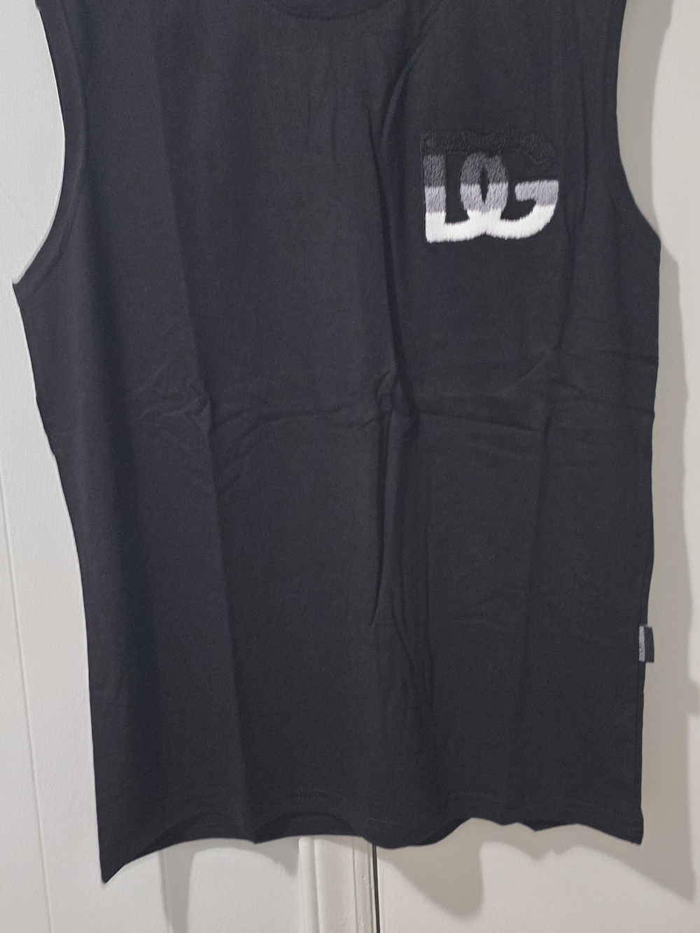 Black Sleeveless Tank with White-Gray Chest Logo